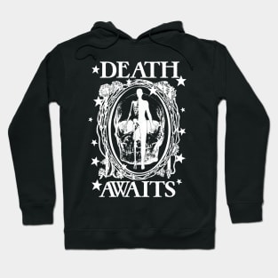 Death Awaits Spooky Goth Mirror Skeleton Halloween Black White Hoodie